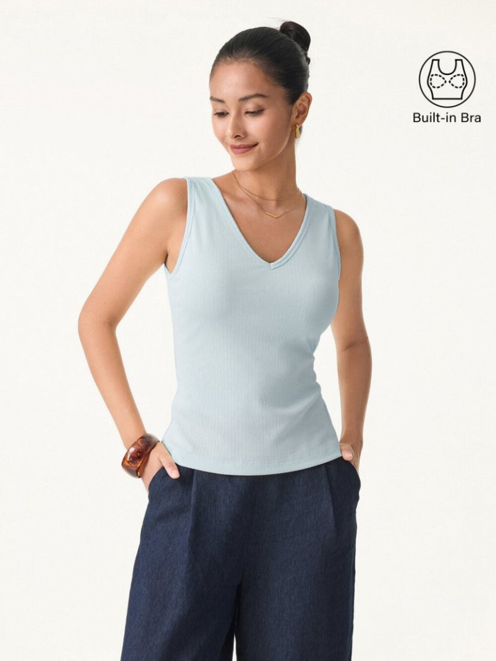 NWT OGL Cotton Air Stretchy V-neck Cotton New Airy Brami Tank - Ice Blue Sz M
